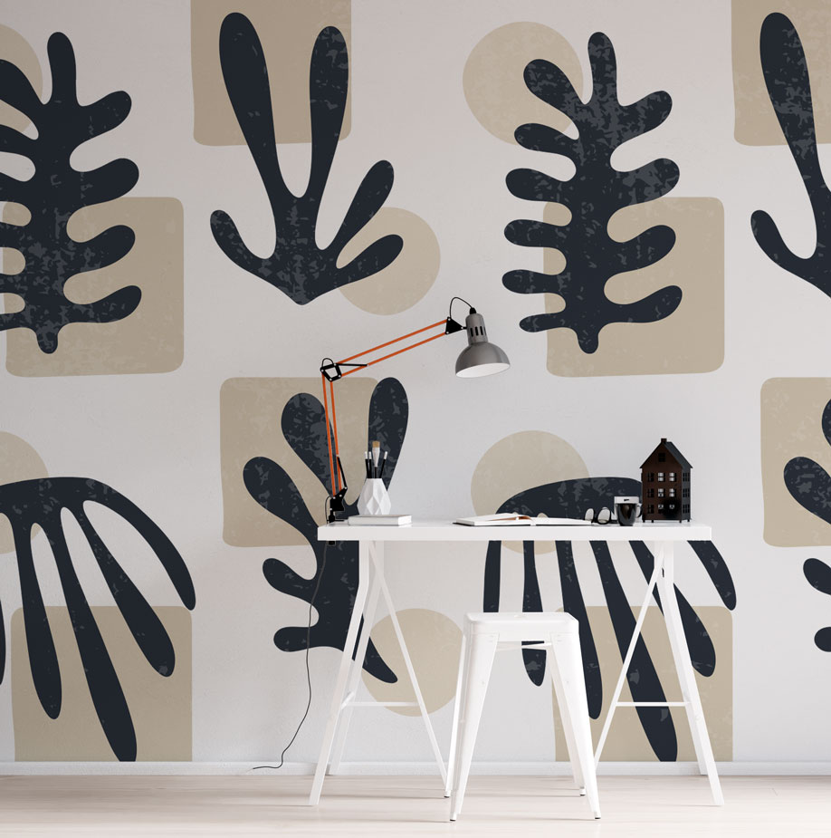 Navy Cutout Leaves Wallpaper : Matisse Style Botanical Pattern - View 2