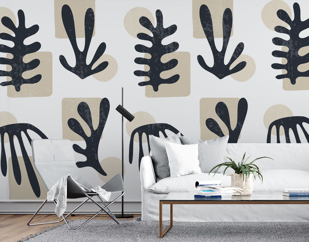 Navy Cutout Leaves Wallpaper : Matisse Style Botanical Pattern - View 3