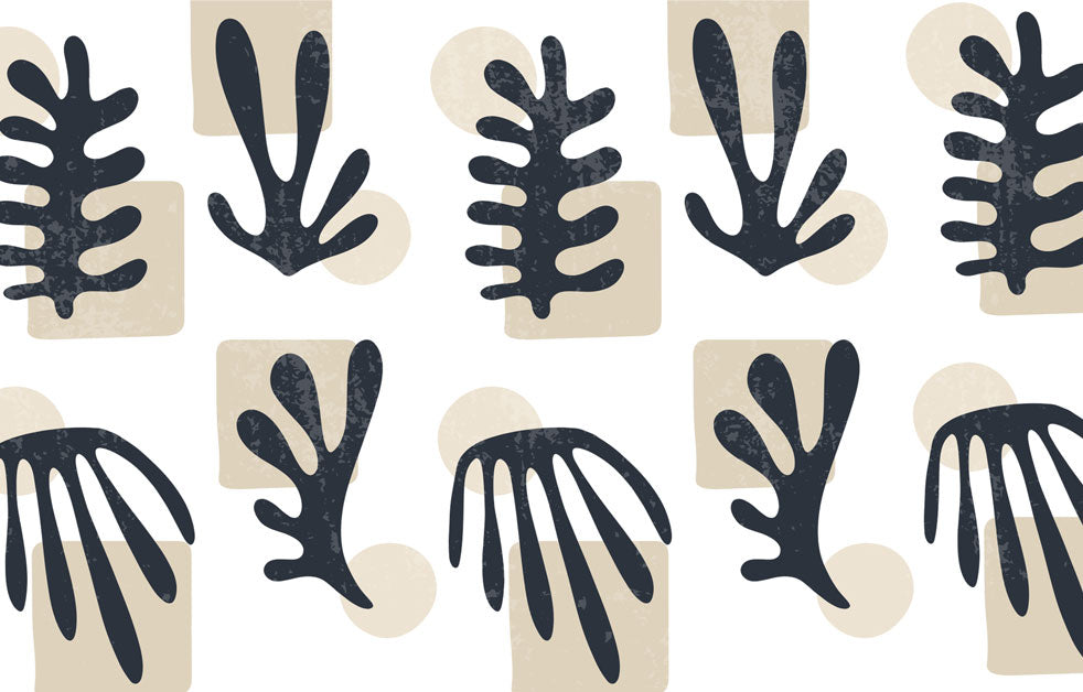 Navy Cutout Leaves Wallpaper : Matisse Style Botanical Pattern - flat design