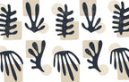 Navy Cutout Leaves Wallpaper : Matisse Style Botanical Pattern - flat design