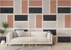 Blush and Black Blocks Wallpaper : Line Grid Geometric Mural - View 2