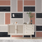 Blush and Black Blocks Wallpaper : Line Grid Geometric Mural