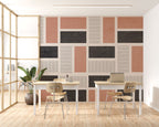 Blush and Black Blocks Wallpaper : Line Grid Geometric Mural - View 3