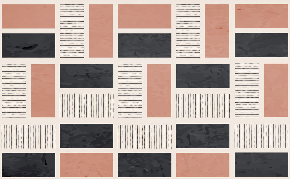 Blush and Black Blocks Wallpaper : Line Grid Geometric Mural - flat design