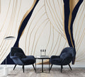Gold Line Abstract Wallpaper : Navy and Ivory Flow Mural