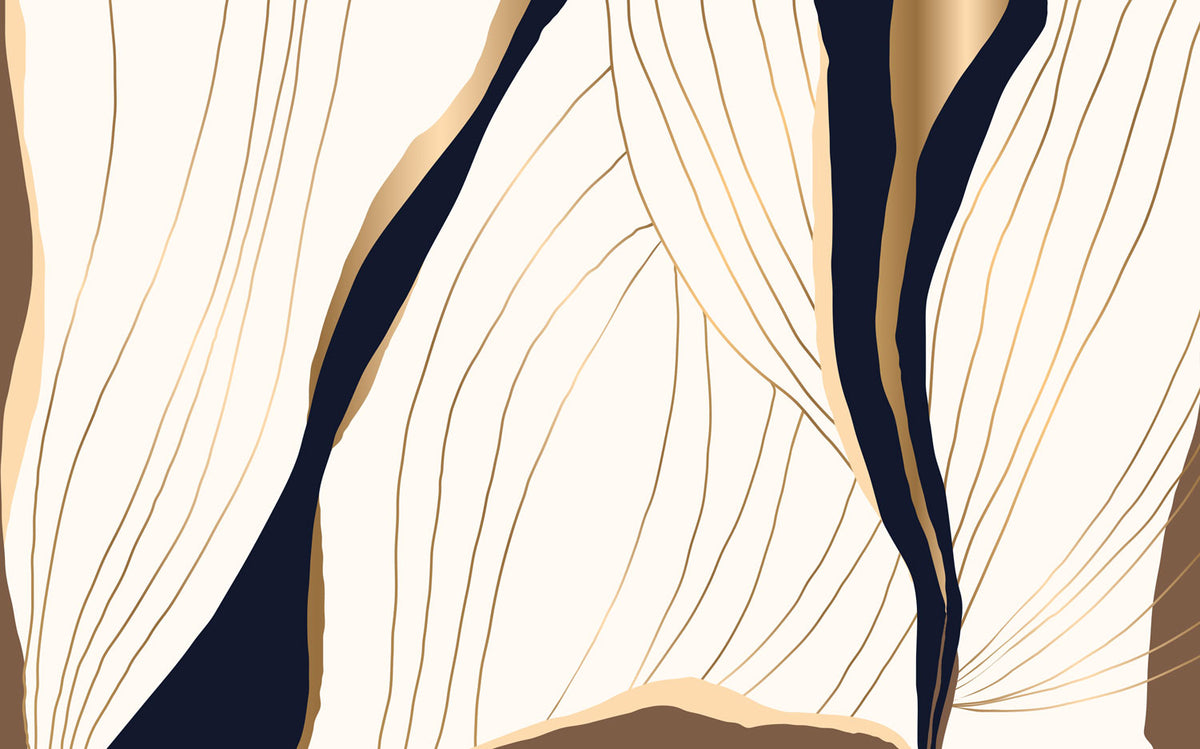 Gold Line Abstract Wallpaper : Navy and Ivory Flow Mural - flat design