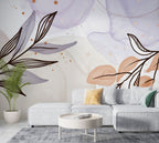 Watercolor Leaf Sketch Wallpaper : Lavender and Blush Botanical Mural - View 2