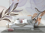 Watercolor Leaf Sketch Wallpaper : Lavender and Blush Botanical Mural - View 3