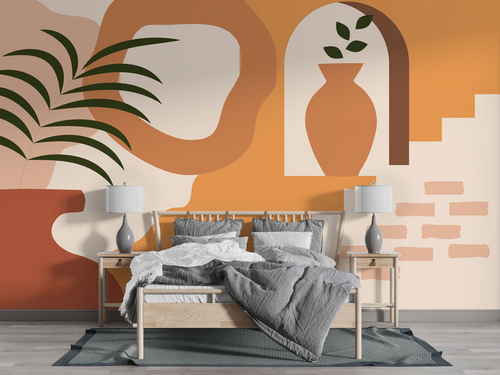 Terracotta Arch Vase Wallpaper : Boho Steps and Palm Mural - View 2