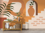 Terracotta Arch Vase Wallpaper : Boho Steps and Palm Mural