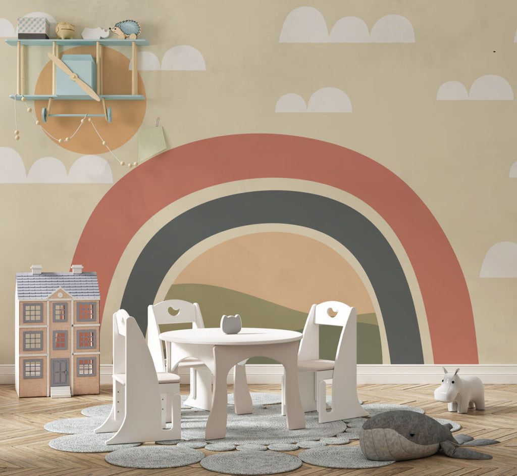 Rainbow Landscape Wallpaper : Sun and Clouds View Mural - View 2