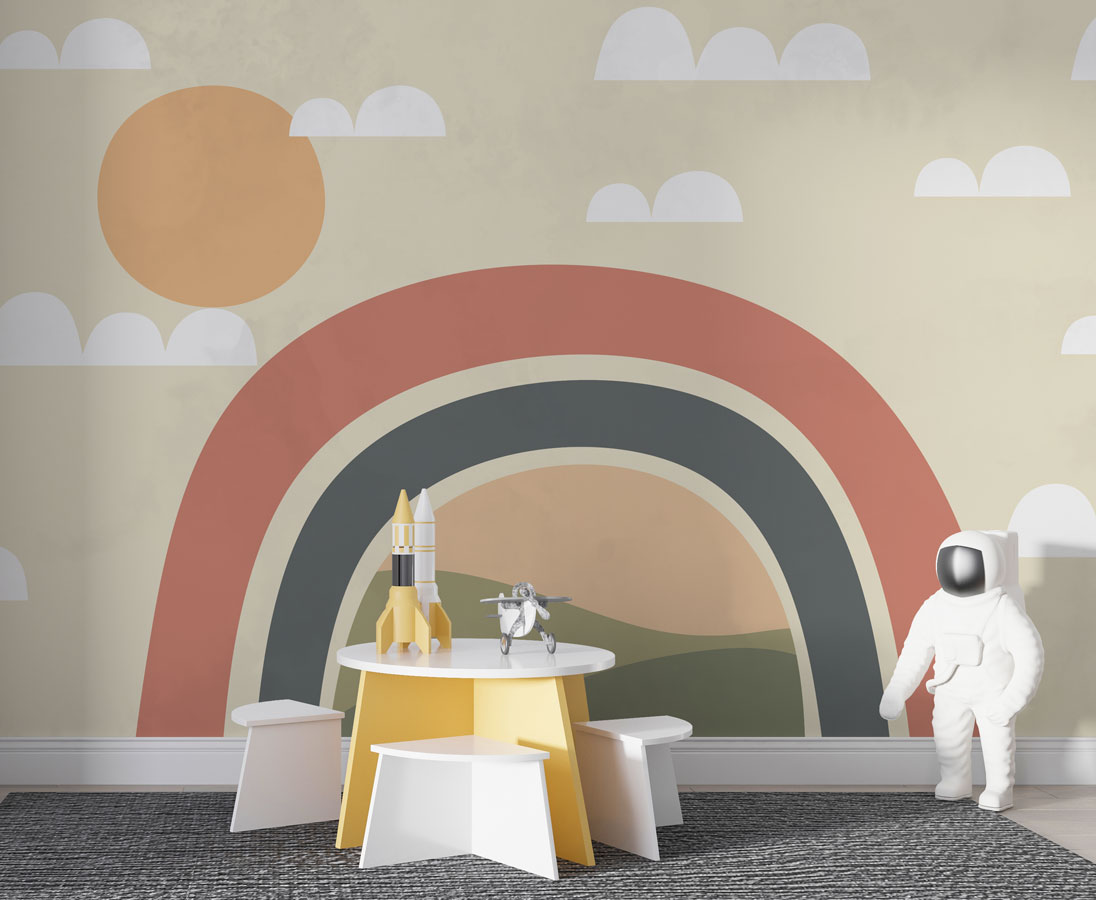Rainbow Landscape Wallpaper : Sun and Clouds View Mural