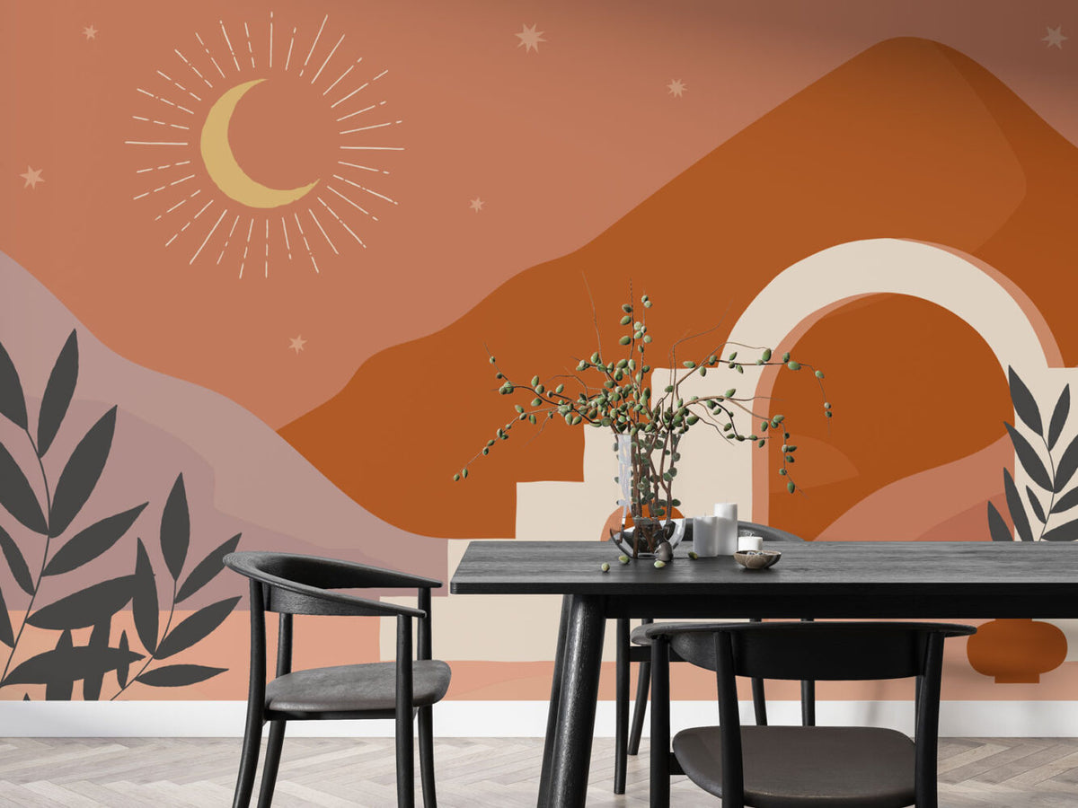 Boho Moon Arch Wallpaper : Terracotta Mountain Stairs Mural