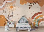 Boho Sun and Rainbow Wallpaper : Peach Sky Teen Room Mural - View 3