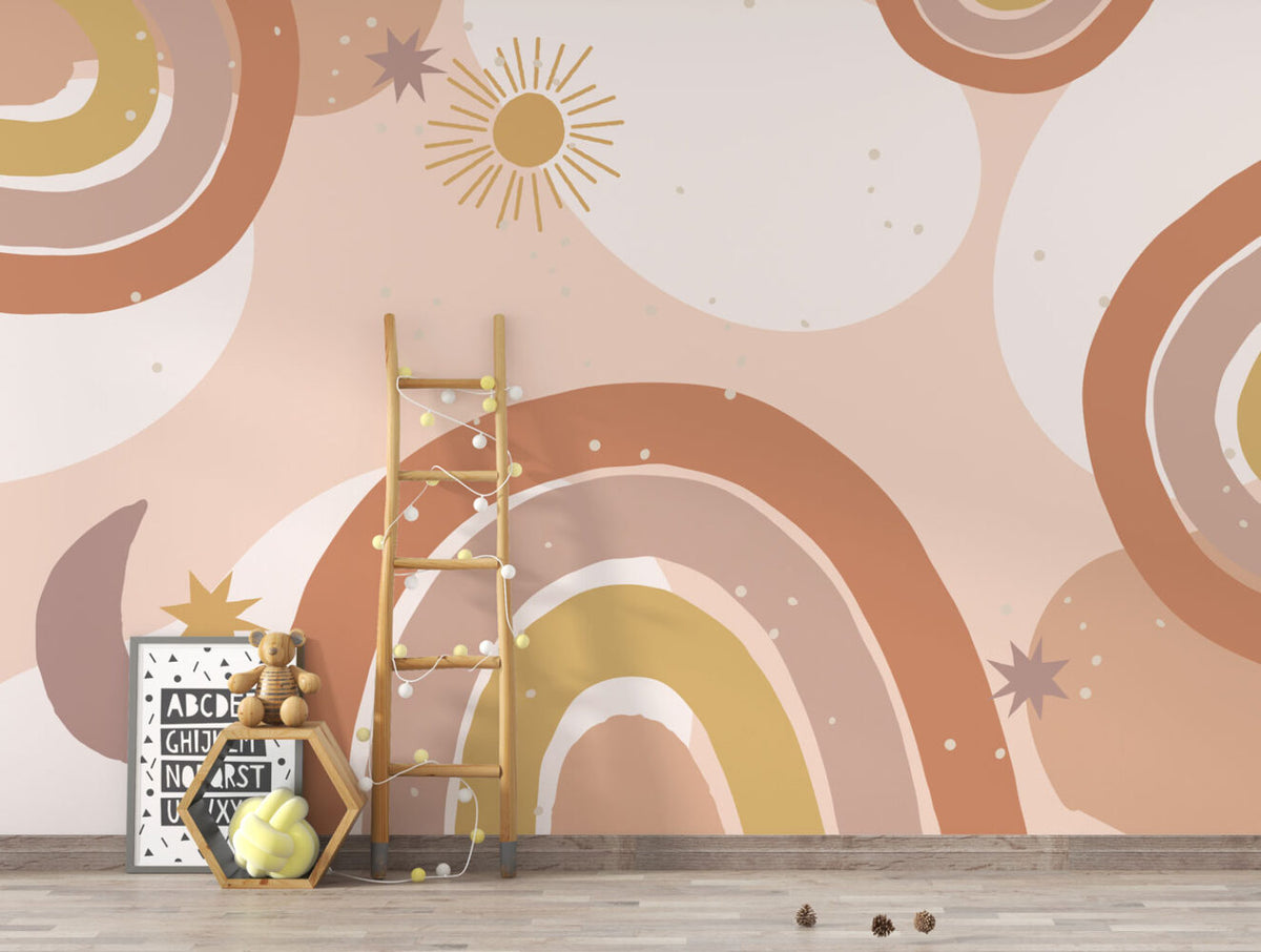 Blush Boho Rainbow Wallpaper : Sun and Moon Mural - View 2