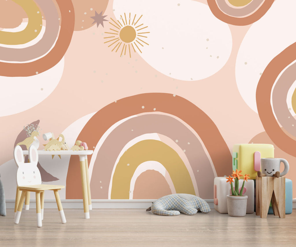 Blush Boho Rainbow Wallpaper : Sun and Moon Mural