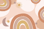 Blush Boho Rainbow Wallpaper : Sun and Moon Mural - flat design