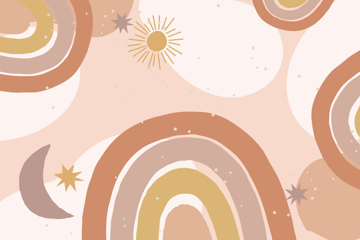 Blush Boho Rainbow Wallpaper : Sun and Moon Mural - flat design