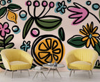 Orange Slice Floral Wallpaper : Bright Folk Flowers Mural - View 2