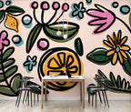 Orange Slice Floral Wallpaper : Bright Folk Flowers Mural - View 3