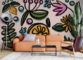 Orange Slice Floral Wallpaper : Bright Folk Flowers Mural