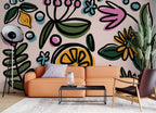 Orange Slice Floral Wallpaper : Bright Folk Flowers Mural