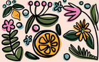 Orange Slice Floral Wallpaper : Bright Folk Flowers Mural - flat design