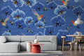 Blue Orchid Hummingbird Wallpaper : Script and Flowers Pattern