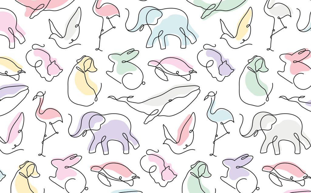 Line Art Animals Wallpaper : Pastel Elephants and Whales Kids Pattern - flat design