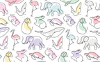 Line Art Animals Wallpaper : Pastel Elephants and Whales Kids Pattern - flat design