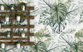 Green Monstera Sketch Wallpaper : Tropical Leaves Pattern