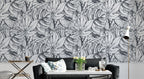 Black and White Tropical Wallpaper : Ink Sketch Leaves Pattern - View 3