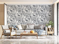 Black and White Tropical Wallpaper : Ink Sketch Leaves Pattern