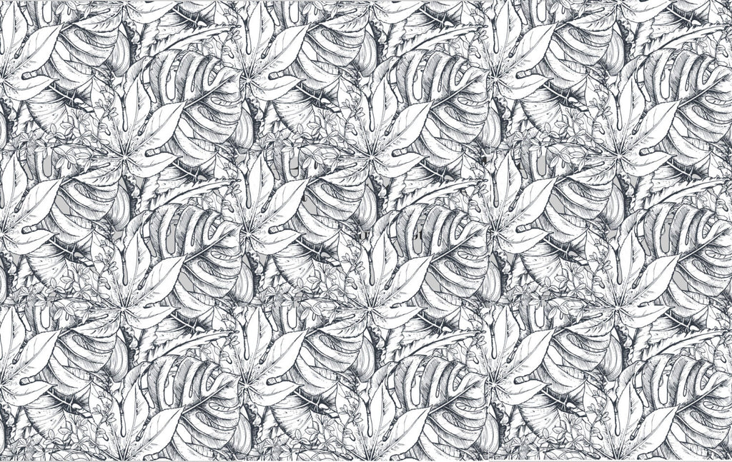 Black and White Tropical Wallpaper : Ink Sketch Leaves Pattern - flat design