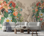 Hanging Floral Bouquet Wallpaper : Vintage Garden Flowers Mural - View 3