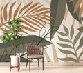 Boho Tropical Leaves Wallpaper : Olive and Tan Palm Mural