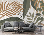 Boho Tropical Leaves Wallpaper : Olive and Tan Palm Mural - View 2