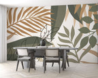 Boho Tropical Leaves Wallpaper : Olive and Tan Palm Mural - View 3