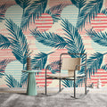 Teal Palm Stripe Wallpaper : Coral Lines Tropical Pattern