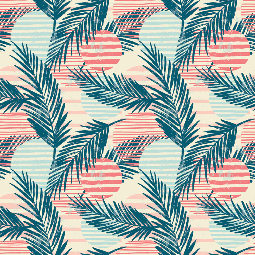 Teal Palm Stripe Wallpaper : Coral Lines Tropical Pattern - flat design