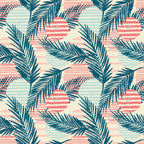 Teal Palm Stripe Wallpaper : Coral Lines Tropical Pattern - flat design