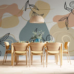 Slate Abstract Botanical Wallpaper : Line Leaves and Shapes Mural - View 3