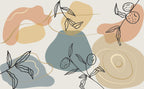 Slate Abstract Botanical Wallpaper : Line Leaves and Shapes Mural - flat design