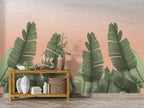 Banana Leaf Border Wallpaper : Peach Gradient Tropical Mural - View 2