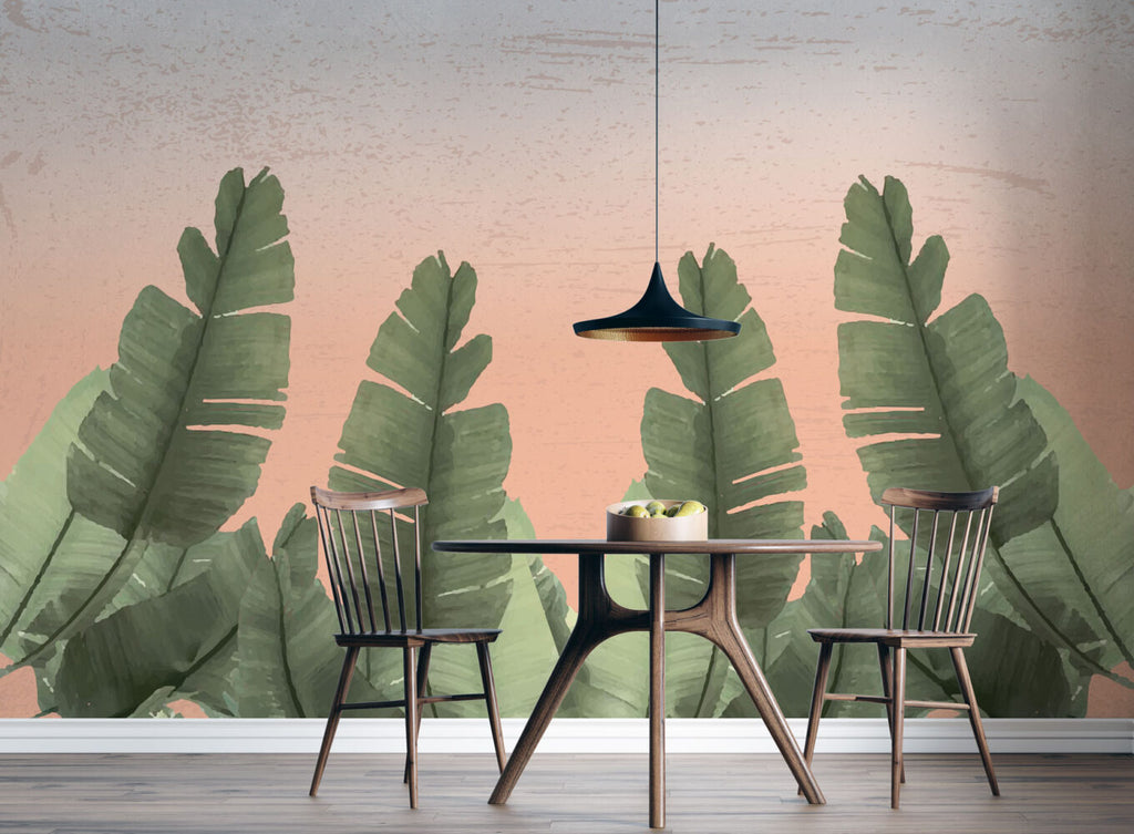 Banana Leaf Border Wallpaper : Peach Gradient Tropical Mural