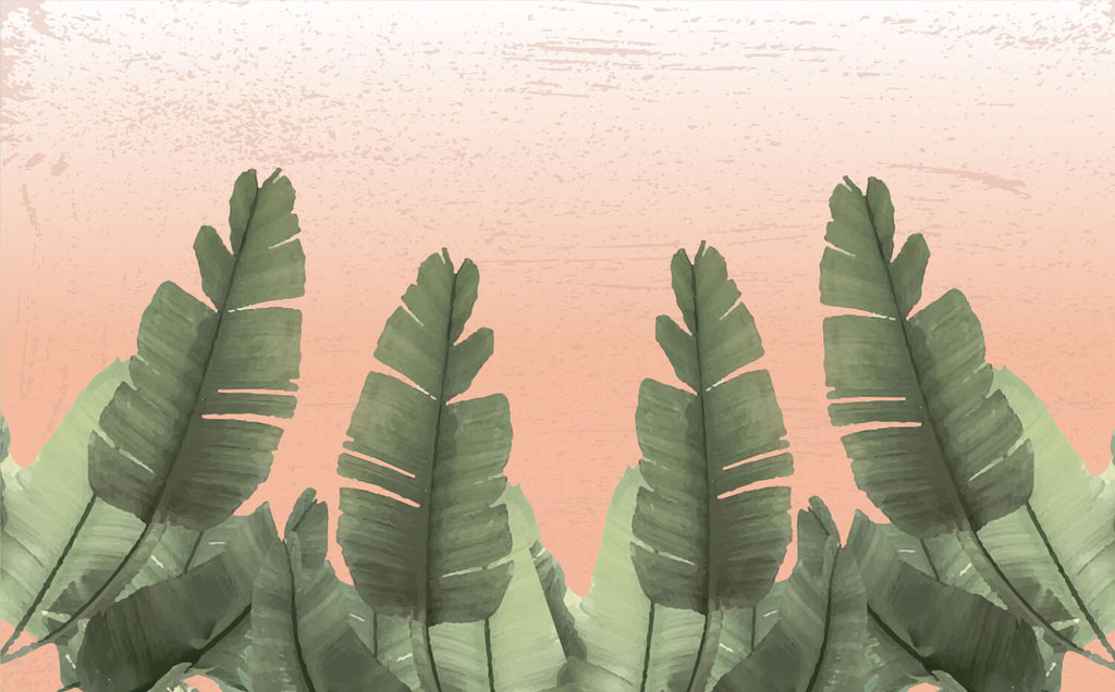 Banana Leaf Border Wallpaper : Peach Gradient Tropical Mural - flat design