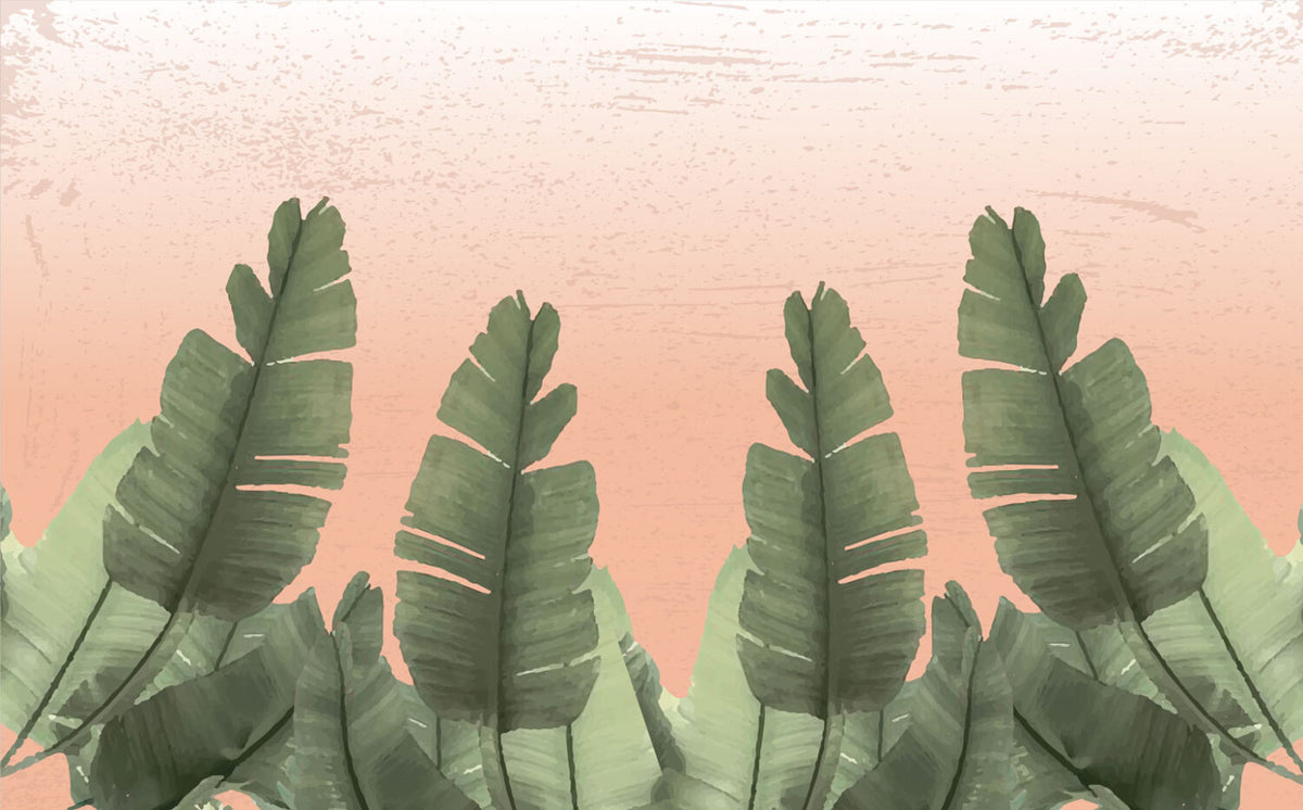 Banana Leaf Border Wallpaper : Peach Gradient Tropical Mural - flat design