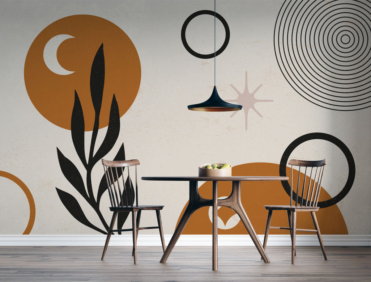 Boho Moon and Leaf Wallpaper : Rust Circles Geometric Mural - View 2