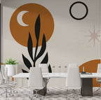 Boho Moon and Leaf Wallpaper : Rust Circles Geometric Mural - View 3