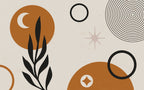 Boho Moon and Leaf Wallpaper : Rust Circles Geometric Mural - flat design